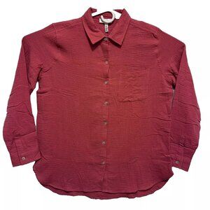 Women's Blouse Red Jessica Simpson Long Sleeve Button Up Shirt